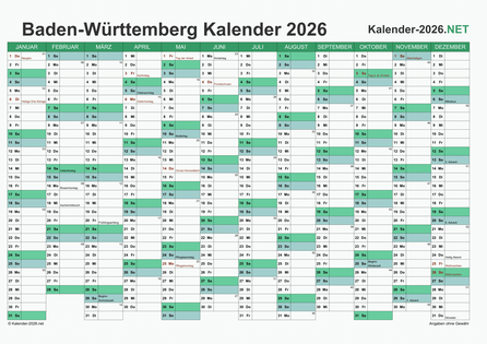 Baden-Württemberg Kalender 2026 Vorschau