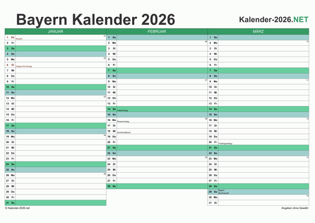 Bayern Quartalskalender 2026 Vorschau