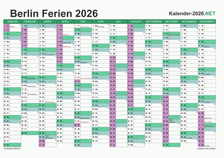 Kalender mit Ferien Berlin 2026 Vorschau