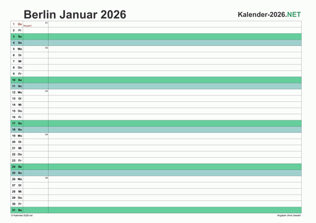 Berlin Monatskalender 2026 Vorschau