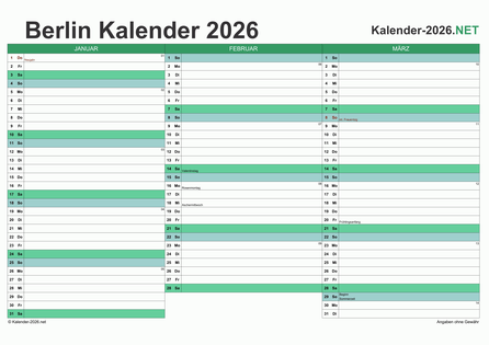 Berlin Quartalskalender 2026 Vorschau