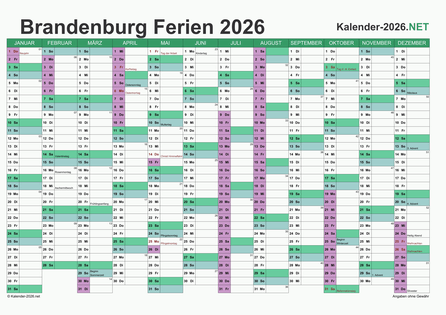 Kalender 2026 zum Ausdrucken zum Ausdrucken - mit FerienBrandenburg Vorschau