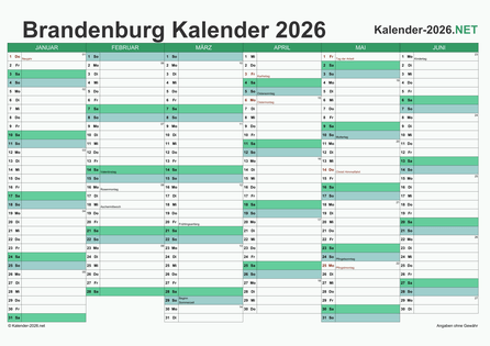 Brandenburg Halbjahreskalender 2026 Vorschau