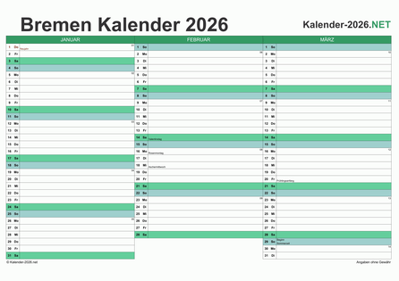 Quartalskalender 2026 Vorschau