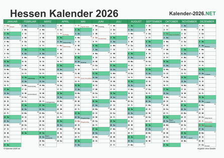 Hessen Kalender 2026 Vorschau