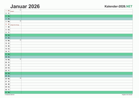 Monatskalender 2026 Vorschau