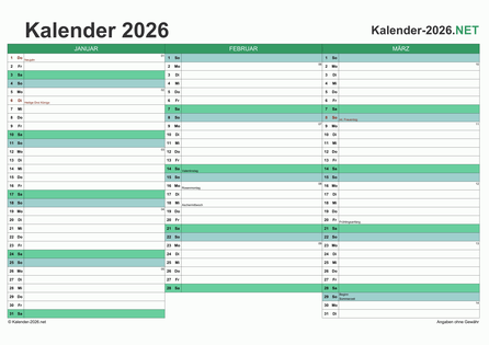 Quartalskalender 2026 Vorschau