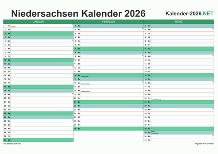 Quartalskalender 2026 Vorschau