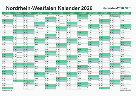 Nordrhein-Westfalen Kalender 2026 Vorschau