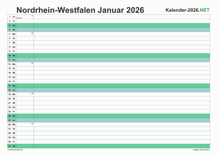 Nordrhein-Westfalen Monatskalender 2026 Vorschau