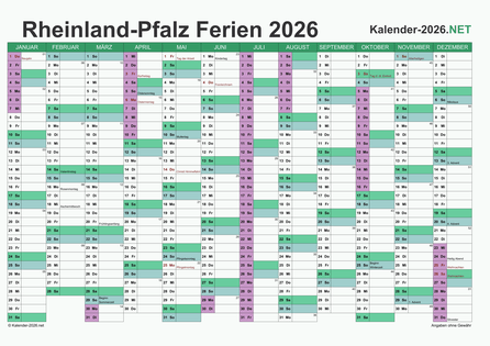 Kalender 2026 zum Ausdrucken zum Ausdrucken - mit FerienRheinland-Pfalz Vorschau