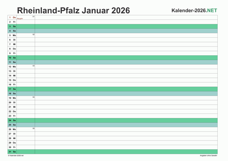 Rheinland-Pfalz Monatskalender 2026 Vorschau
