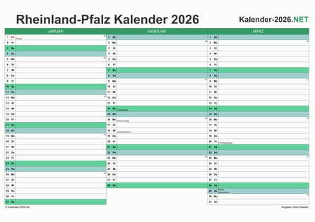 Rheinland-Pfalz Quartalskalender 2026 Vorschau