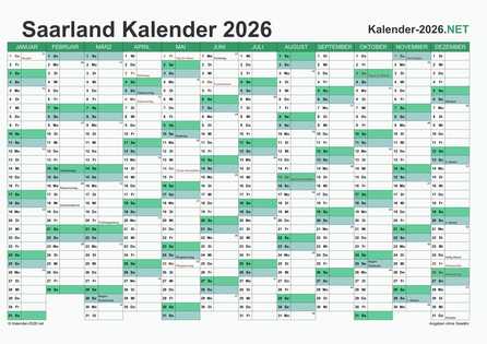 Saarland Kalender 2026 Vorschau
