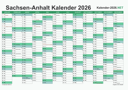 Sachsen-Anhalt Kalender 2026 Vorschau
