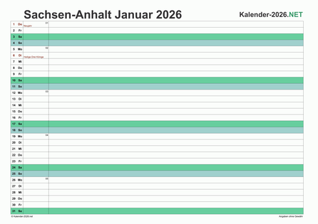 Sachsen-Anhalt Monatskalender 2026 Vorschau