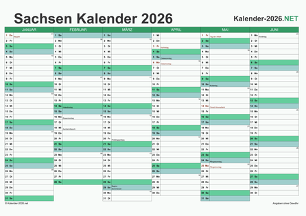Sachsen Halbjahreskalender 2026 Vorschau