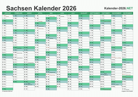 Sachsen Kalender 2026 Vorschau