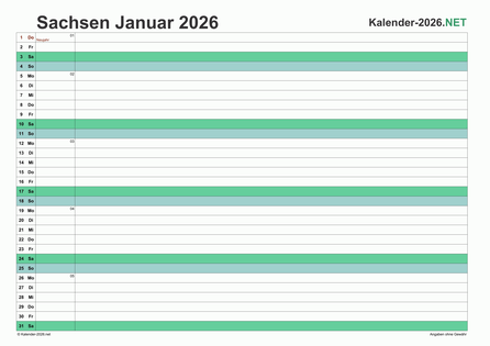 Sachsen Monatskalender 2026 Vorschau