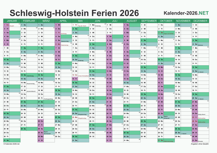 Kalender 2026 zum Ausdrucken zum Ausdrucken - mit FerienSchleswig-Holstein Vorschau