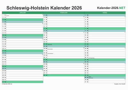 Quartalskalender 2026 Vorschau