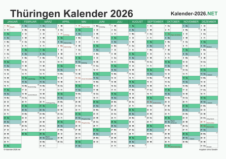 Thüringen Kalender 2026 Vorschau