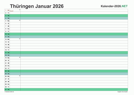 Thüringen Monatskalender 2026 Vorschau
