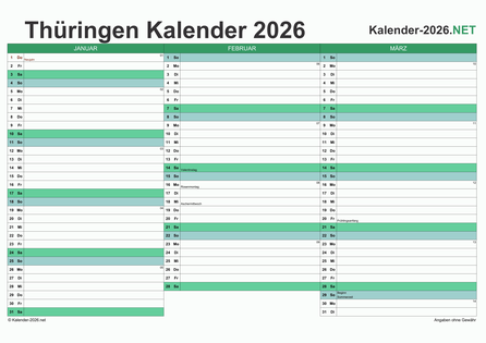 Thüringen Quartalskalender 2026 Vorschau